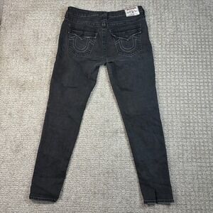True Religion Super Skinny Mens Faded Black Denim Jeans Size 32 Flap Pocket